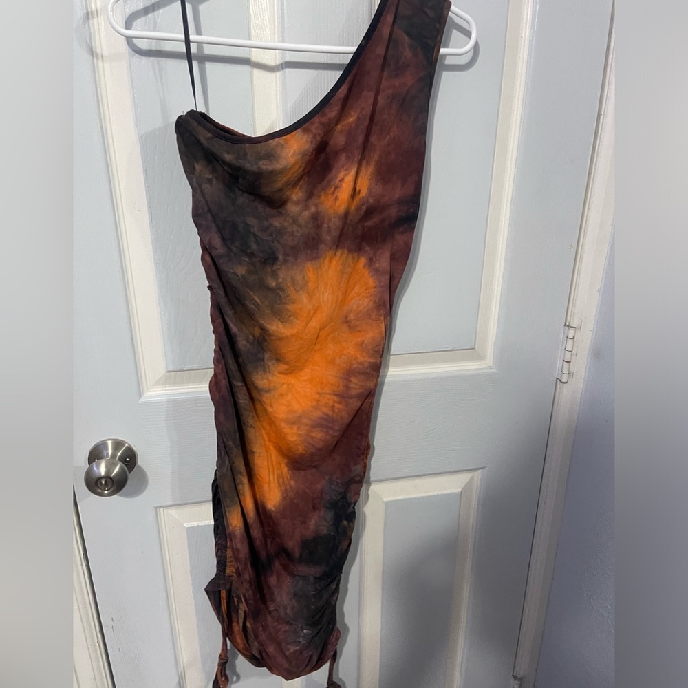 Brown/Orange/Black off the shoulder dress